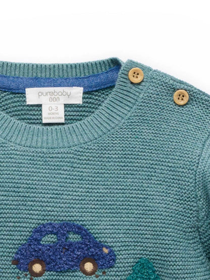 Purebaby Blue Woodland Cars Knit Jumper - image 4