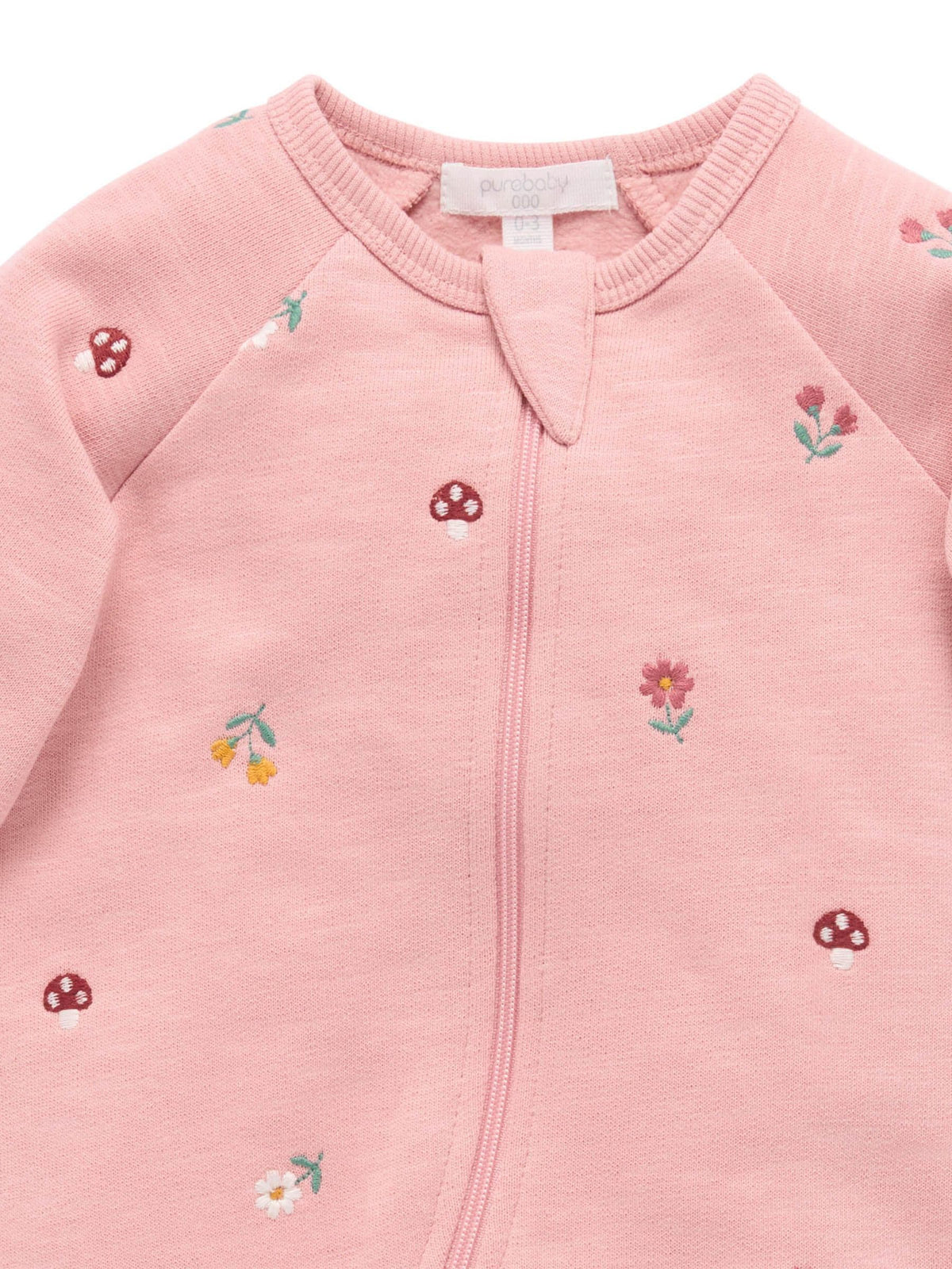 Purebaby Pink Embroidered Floral Fleece Two Way Zip Sleepsuit - image 5
