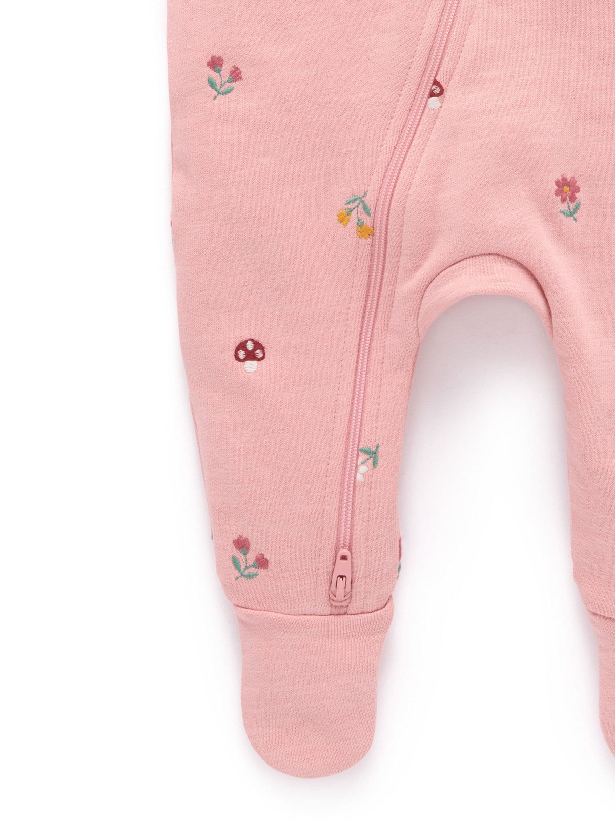 Purebaby Pink Embroidered Floral Fleece Two Way Zip Sleepsuit - image 6