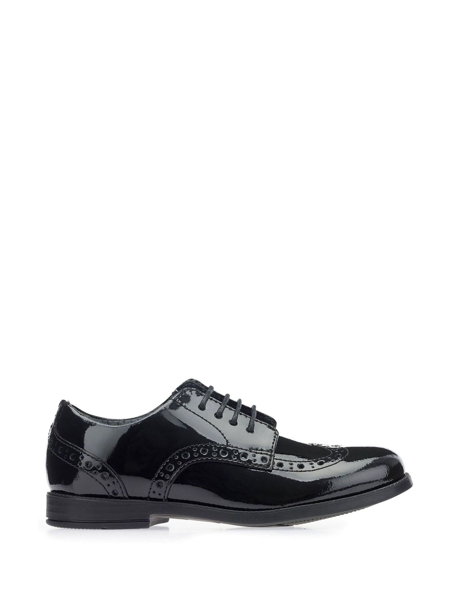 Black Brogue Snr Patent Leather School Shoes Wide Fit image 1