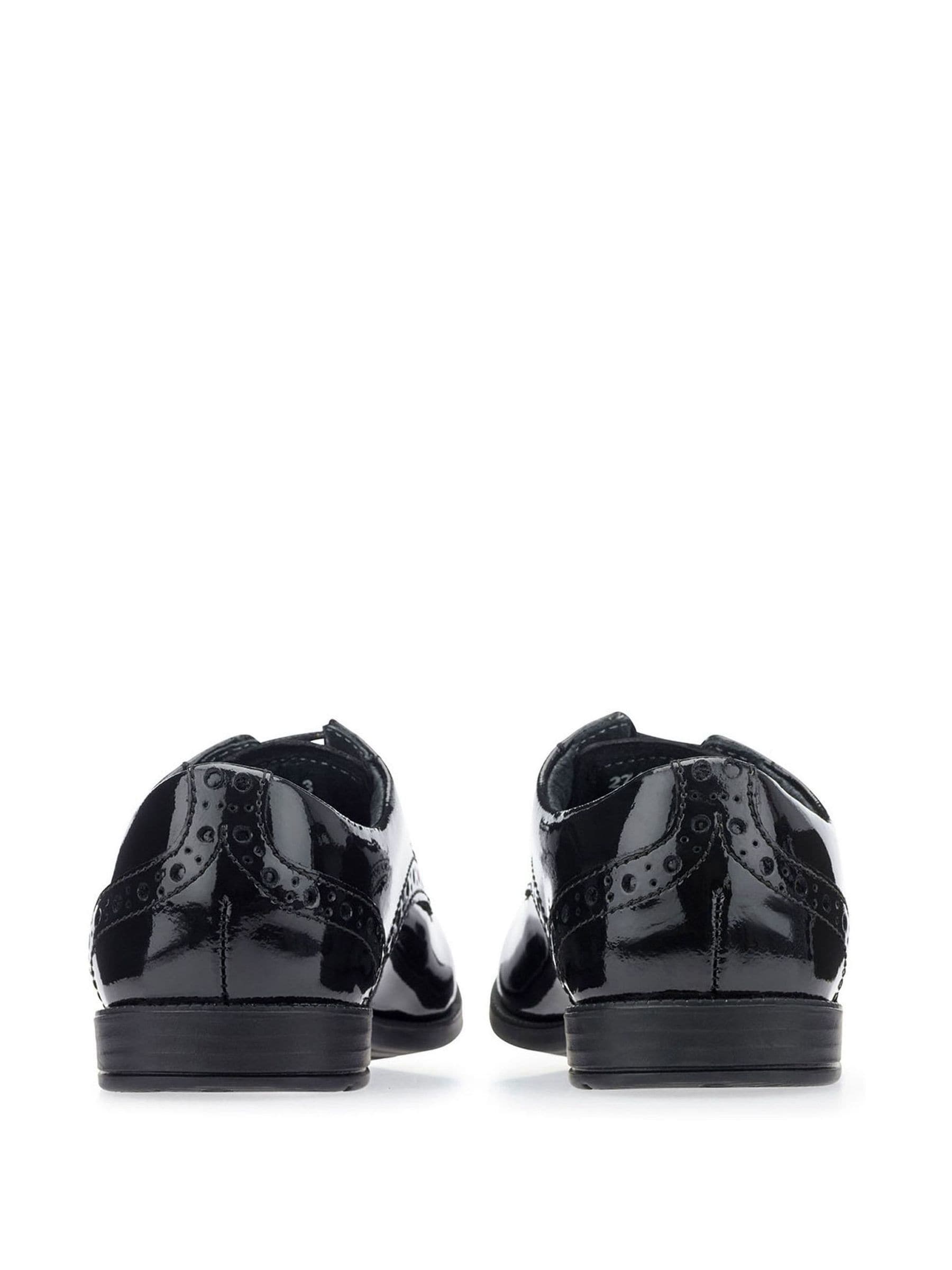 Black Brogue Snr Patent Leather School Shoes Wide Fit image 3