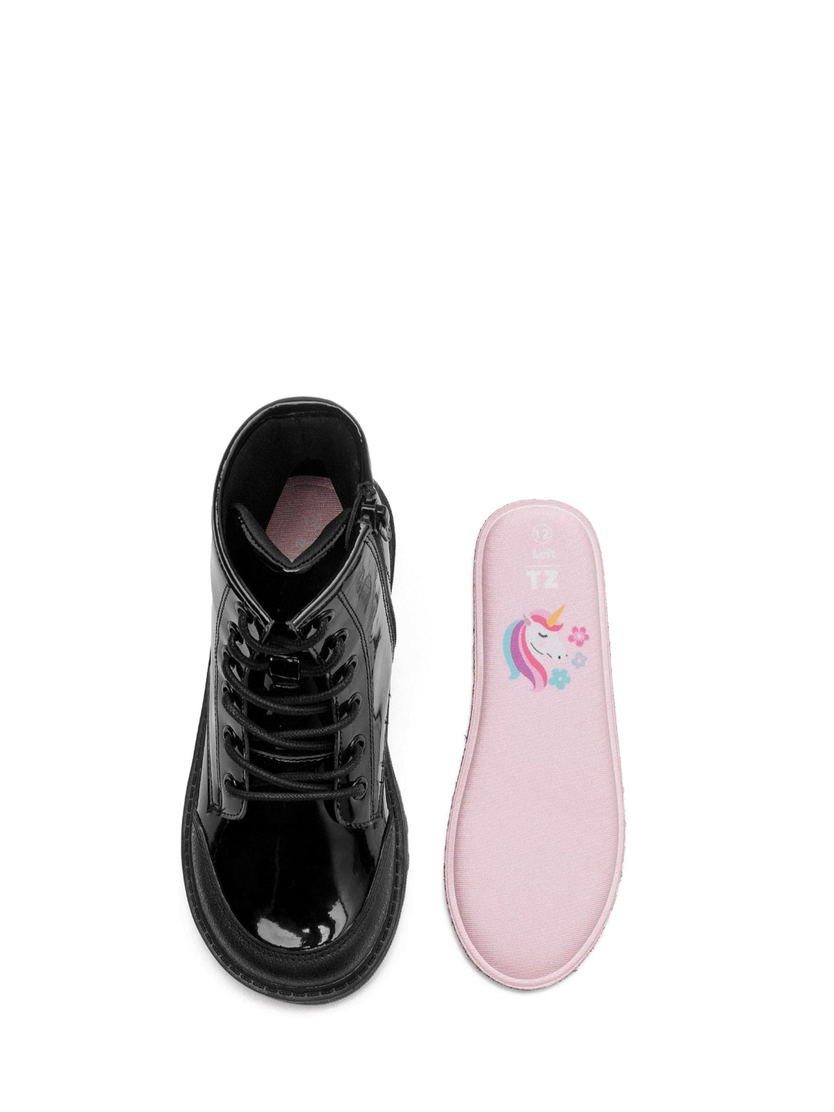 Dsiney Kidz - Toezone Black Patent Unicorn Boots with Lace and Zip Fastening image 5
