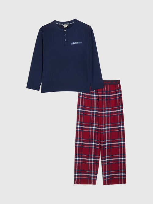 River Island Blue Henley Check Top & Joggers Pyjama Set - image 1