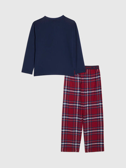 River Island Blue Henley Check Top & Joggers Pyjama Set - image 2