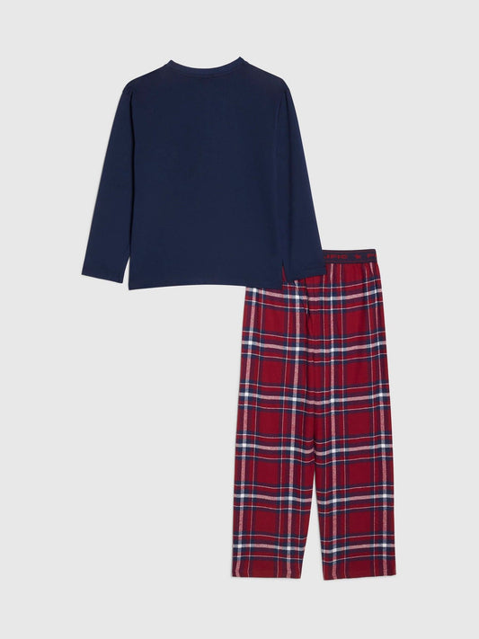 River Island Blue Henley Check Top & Joggers Pyjama Set - image 2
