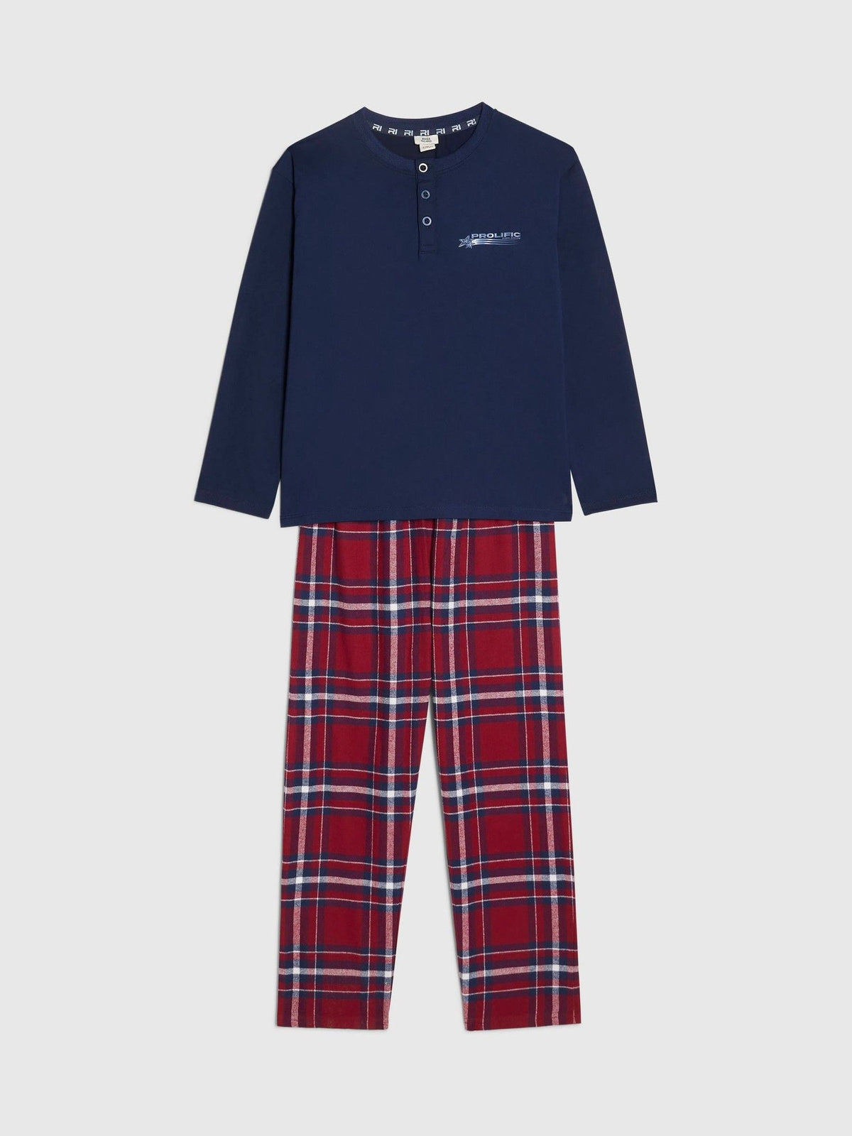 River Island Blue Henley Check Top & Joggers Pyjama Set - image 3