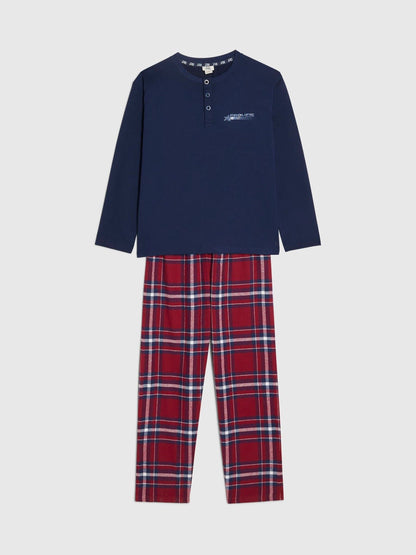 River Island Blue Henley Check Top & Joggers Pyjama Set - image 3