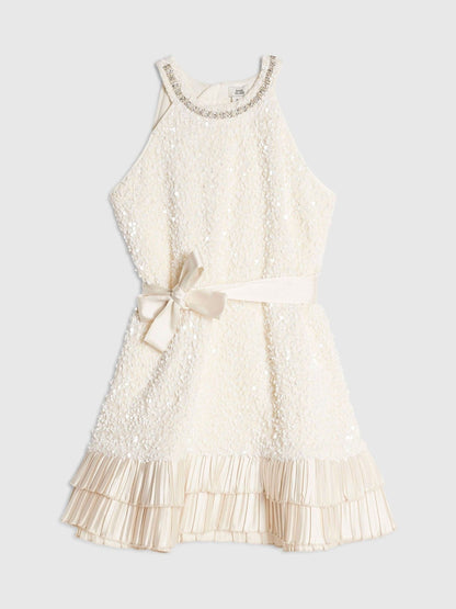 River Island Cream Sequin Halter Neck Dress - image 1