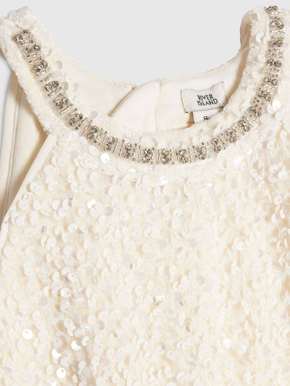 River Island Cream Sequin Halter Neck Dress - image 3