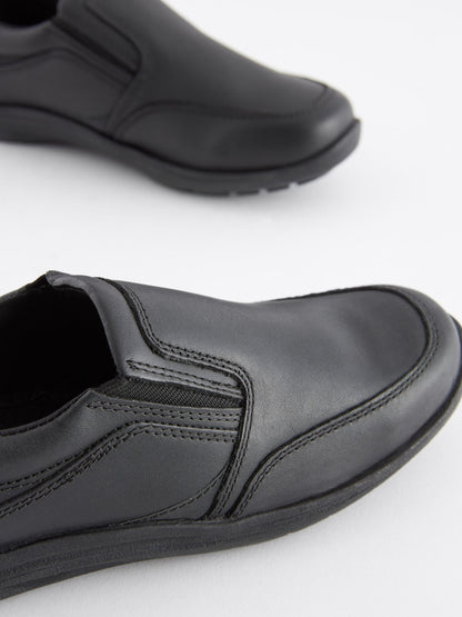 Black Wide Fit (G) School Leather Loafers image 4