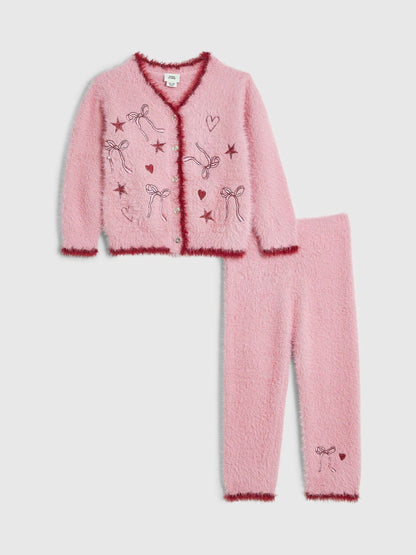 River Island Pink Embroidered Fluffy Cardigan & Leggings Set - image 1