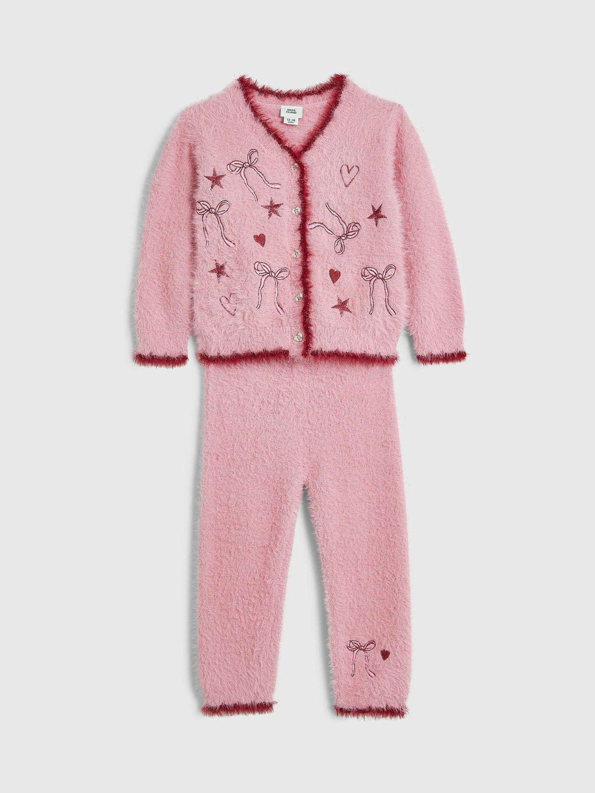River Island Pink Embroidered Fluffy Cardigan & Leggings Set - image 3