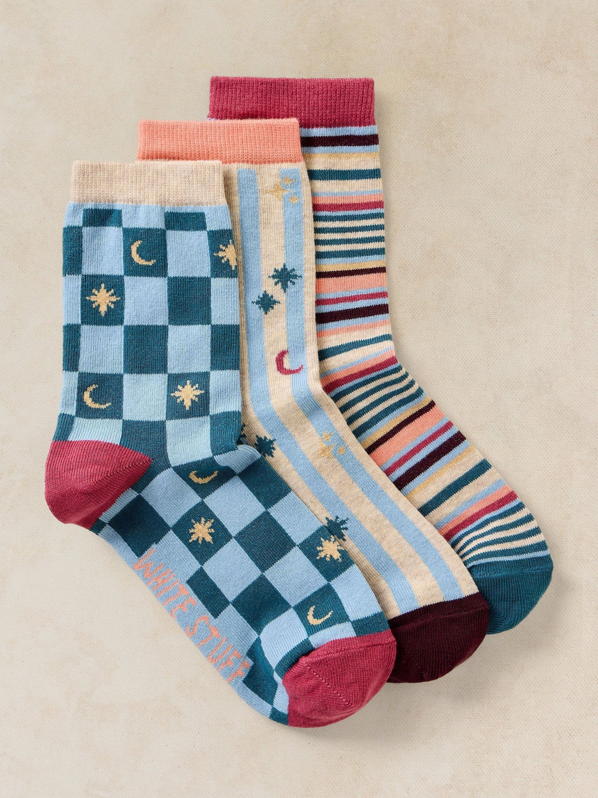 White Stuff Blue Star And Moon Socks 3 Pack - image 1