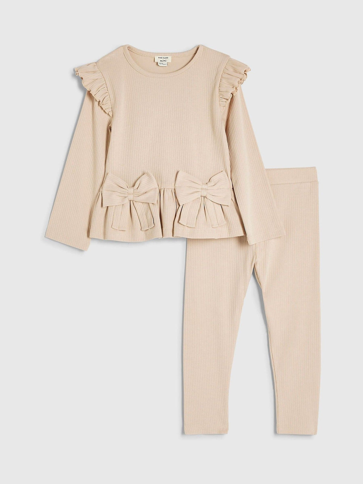 River Island Brown Bow Ribbed Top & Leggings Set - image 1