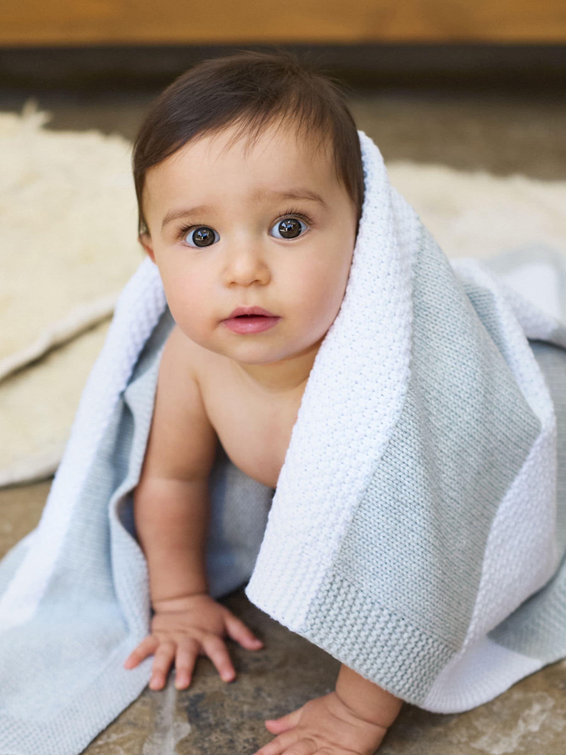 The Little Tailor Grey The Little Tailor Knitted Stripe Baby Blanket image 1