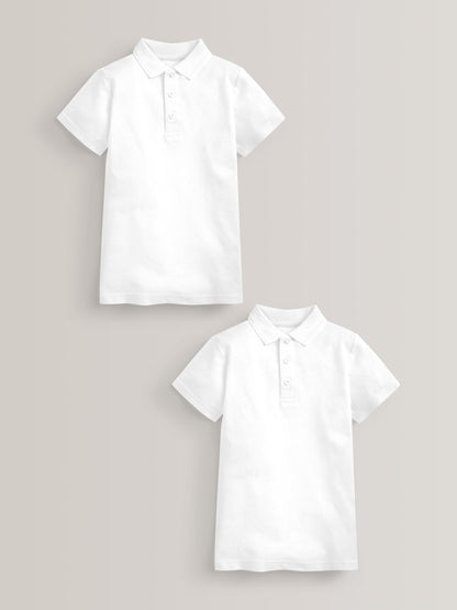 Dsiney Kidz - White Easy Fastening School 100% Cotton Polo Shirts 2 Pack (3-16yrs) image 1