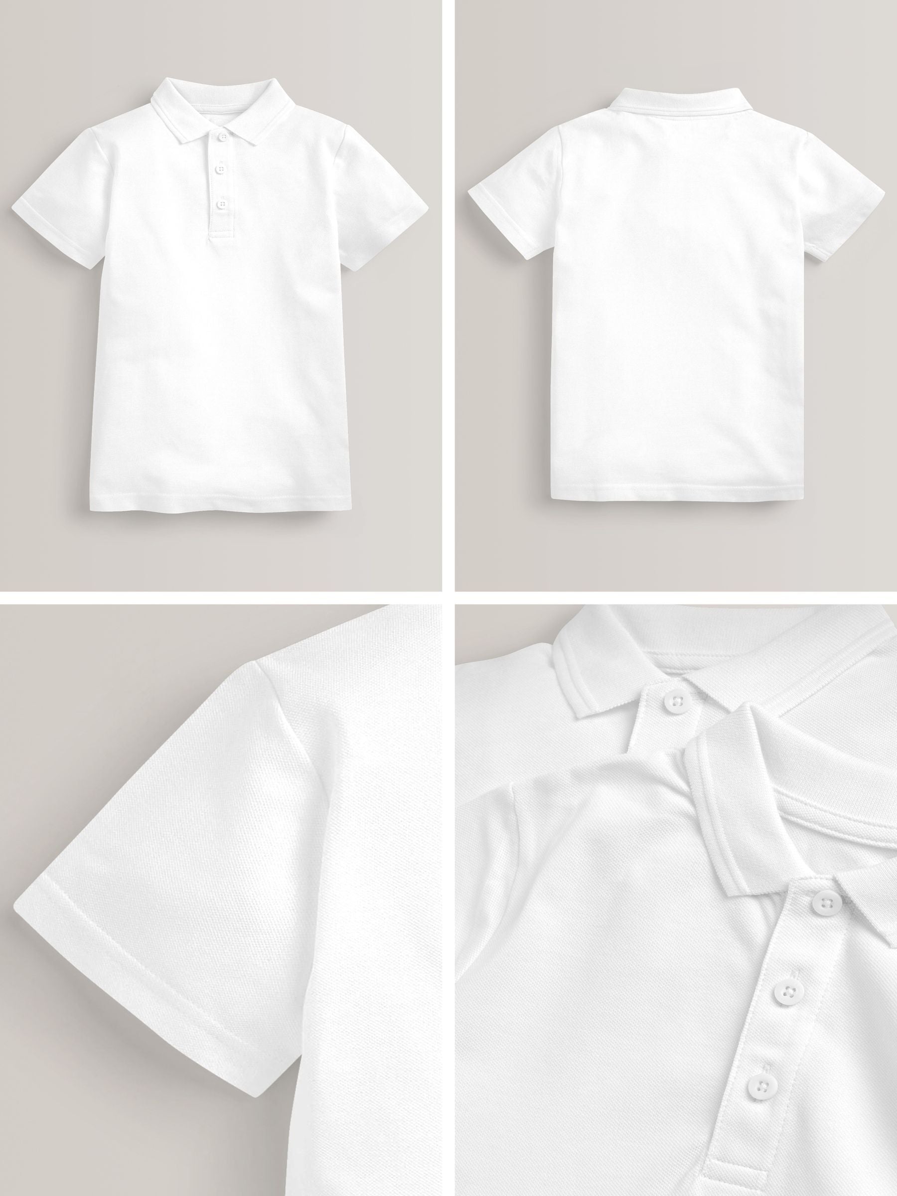 Dsiney Kidz - White Easy Fastening School 100% Cotton Polo Shirts 2 Pack (3-16yrs) image 2
