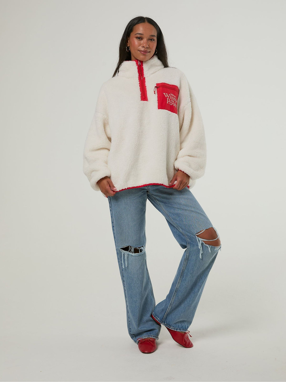 Skinnydip White Disney Winnie the Pooh Embroidered Fleece Jacket - image 1