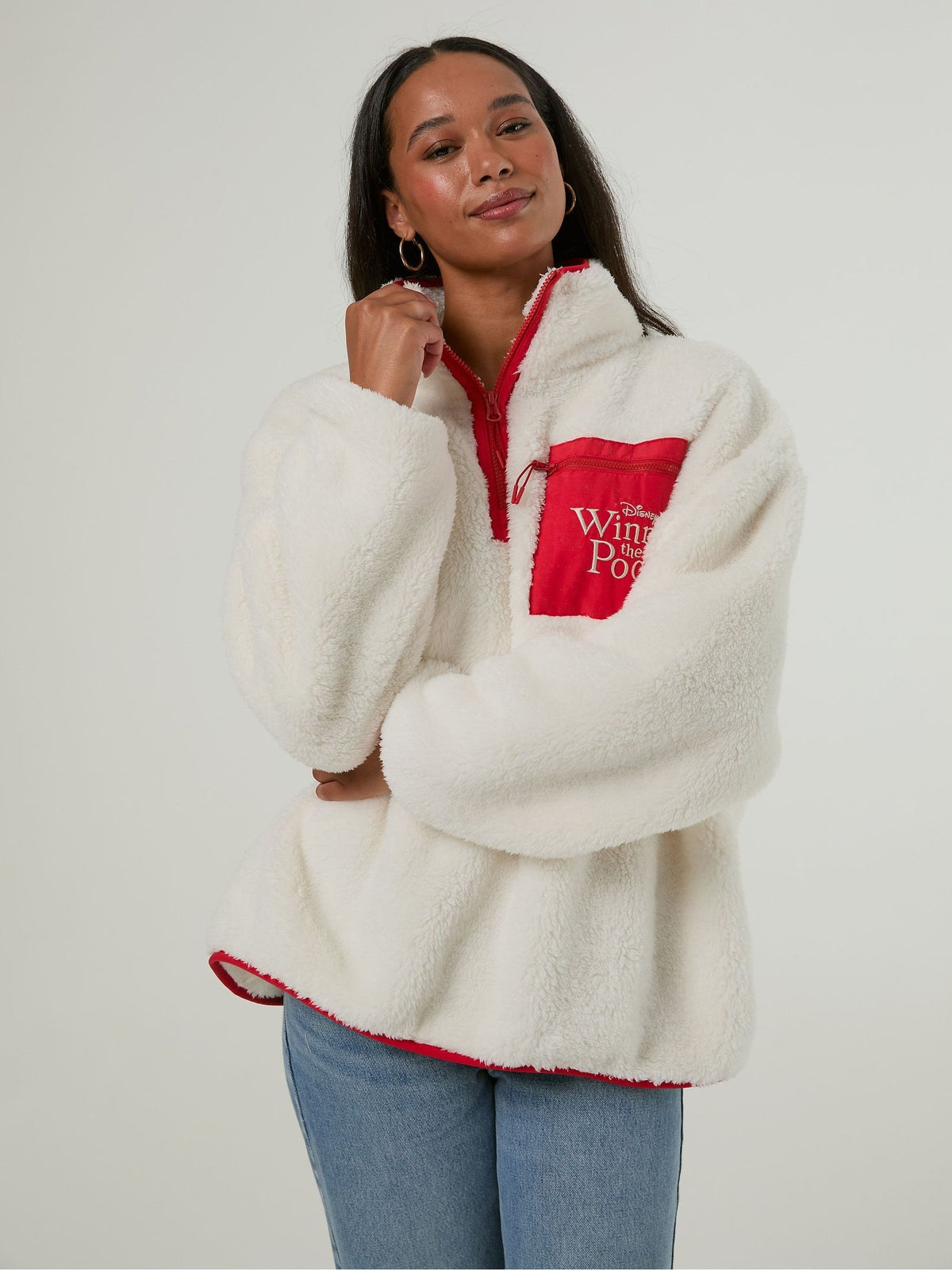 Skinnydip White Disney Winnie the Pooh Embroidered Fleece Jacket - image 2