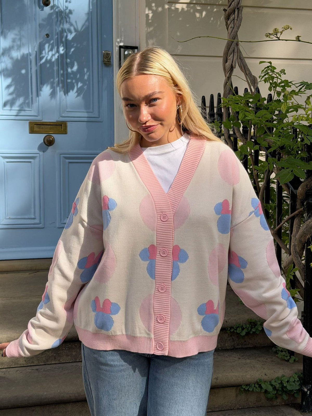 Skinnydip Cream Disney Minnie Mouse Head Polka Dot Knitted Cardigan - image 1