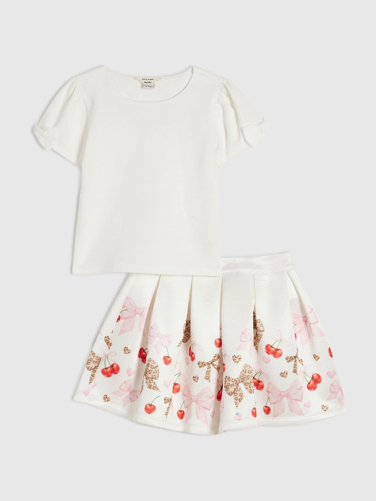River Island Cream Bow Top & Cherry Skirts Set - image 1