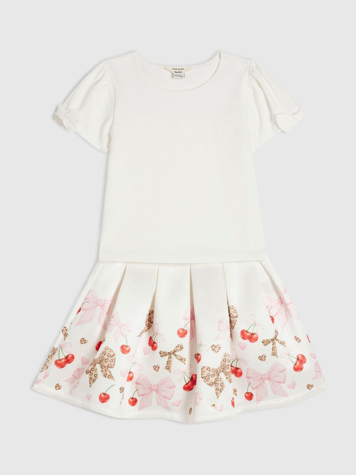 River Island Cream Bow Top & Cherry Skirts Set - image 3