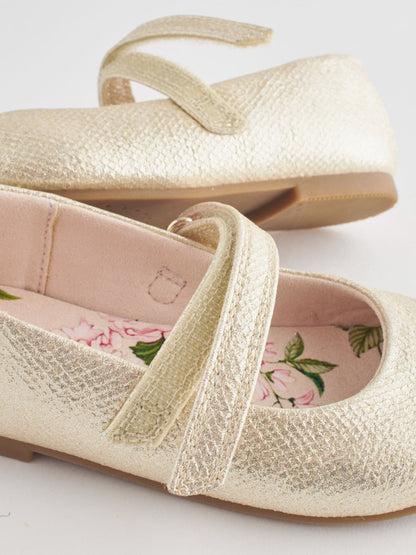 Gold Wide Fit (G) Mary Jane Touch Fastening Occasion Shoes image 5