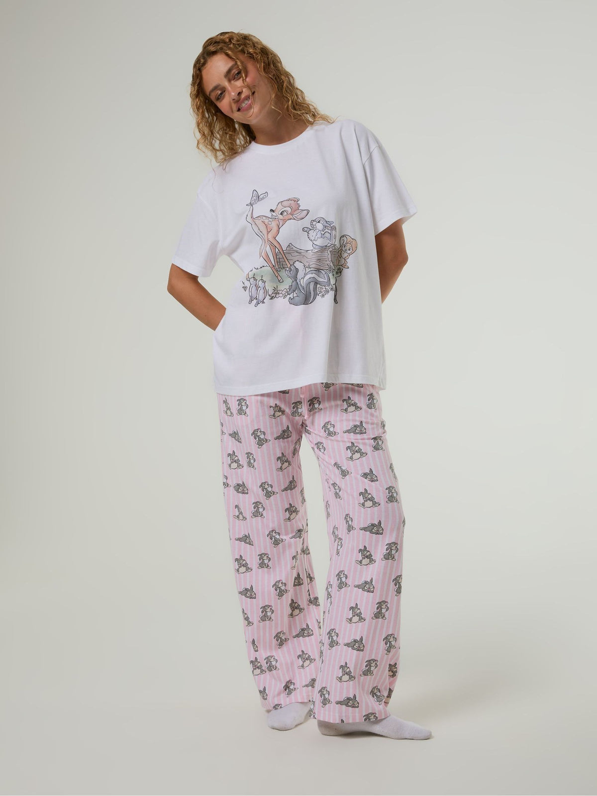 Skinnydip White Disney Bambi T-Shirt and Trousers Set with Eye Mask - image 1