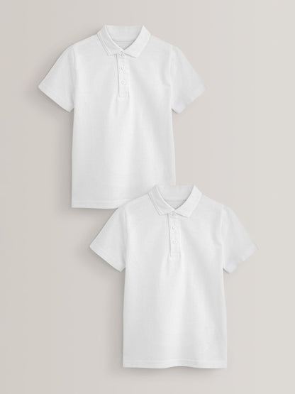 Dsiney Kidz - White Regular Fit Cotton School Short Sleeve Polo Shirts 2 Pack (3-16yrs) image 1