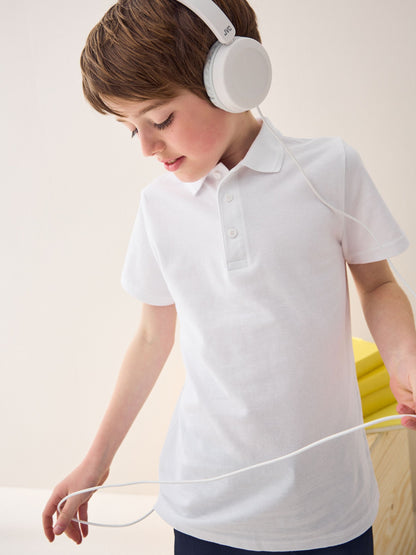 Dsiney Kidz - White Regular Fit Cotton School Short Sleeve Polo Shirts 2 Pack (3-16yrs) image 2