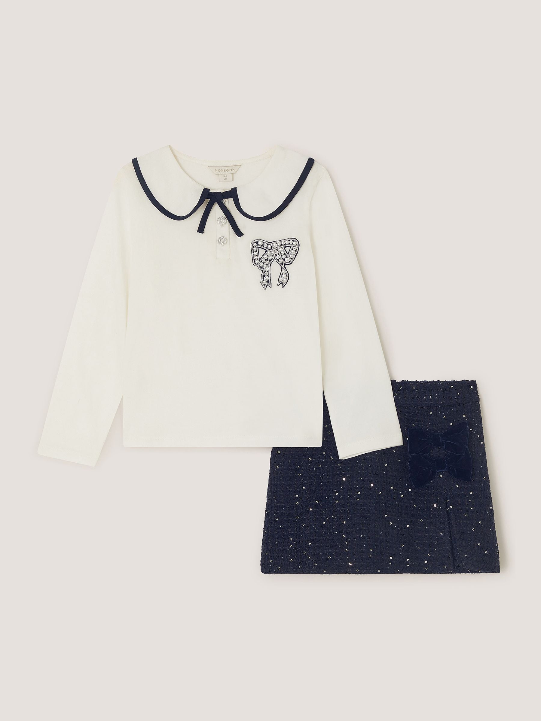 Dsiney Kidz - Monsoon Blue Bow Long Sleeve Top & Skorts Set image 1