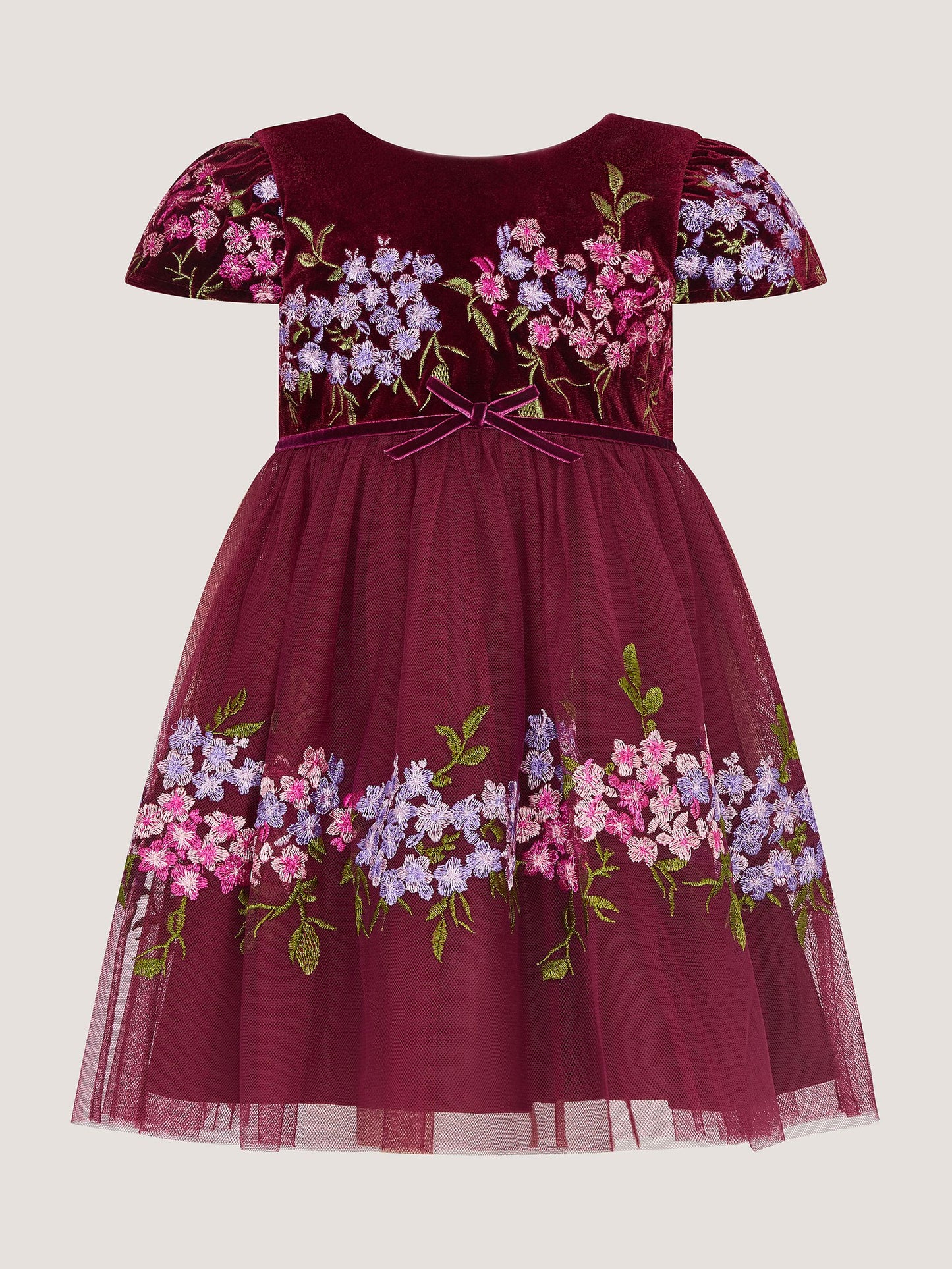 Dsiney Kidz - Monsoon Red Baby Ruby Floral Embroidered Velvet Party Dress image 2
