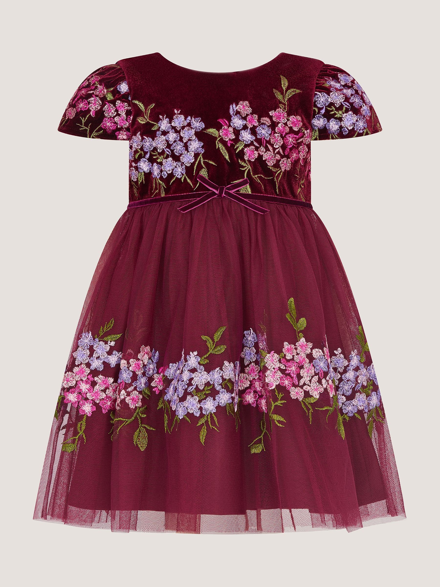 Dsiney Kidz - Monsoon Red Baby Ruby Floral Embroidered Velvet Party Dress image 2