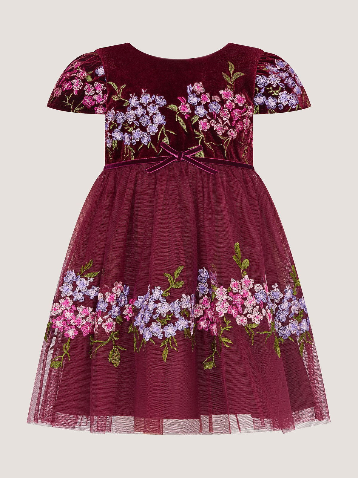 Dsiney Kidz - Monsoon Red Baby Ruby Floral Embroidered Velvet Party Dress image 2