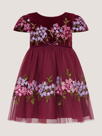 Dsiney Kidz - Monsoon Red Baby Ruby Floral Embroidered Velvet Party Dress image 2