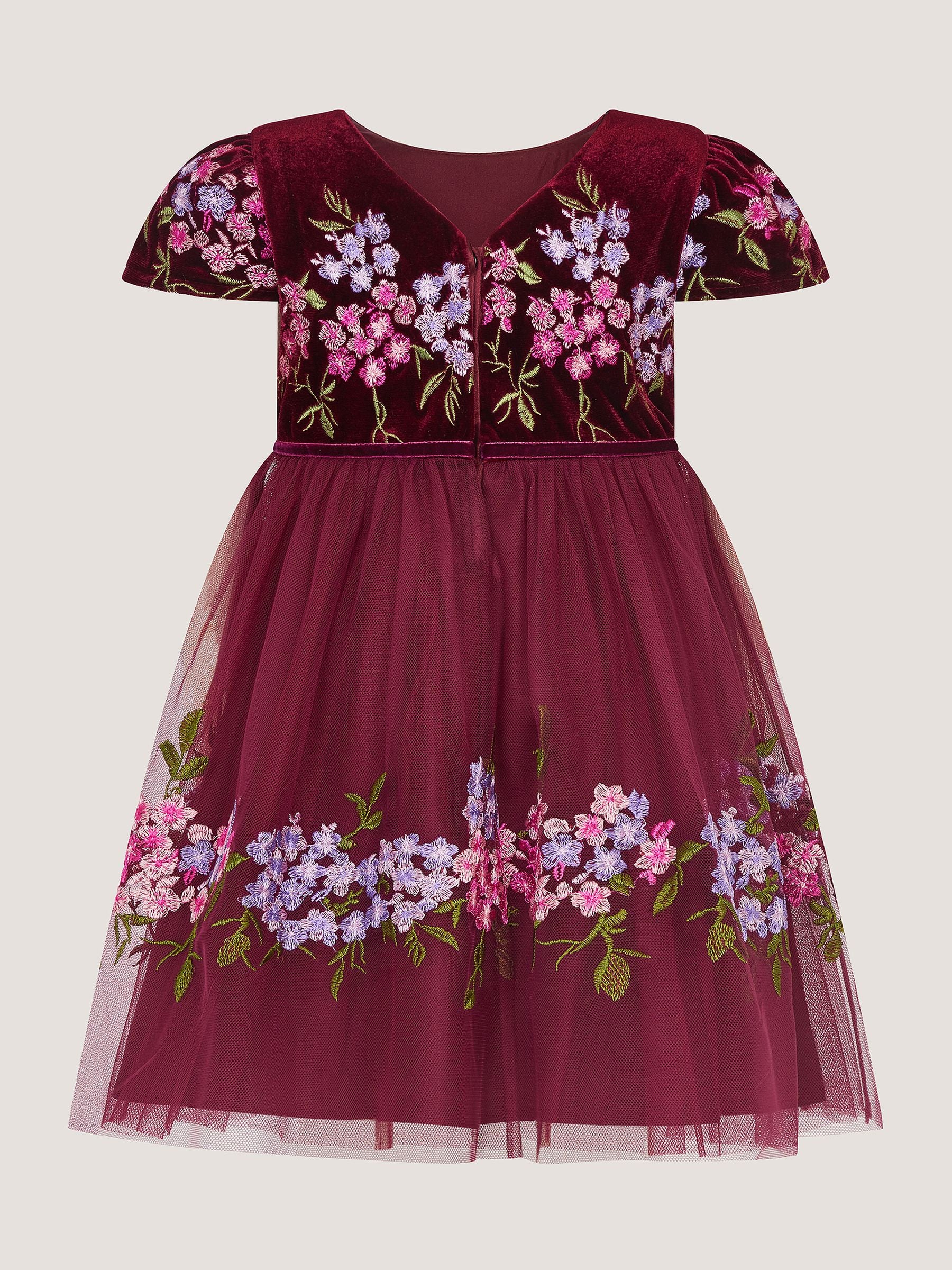 Dsiney Kidz - Monsoon Red Baby Ruby Floral Embroidered Velvet Party Dress image 3