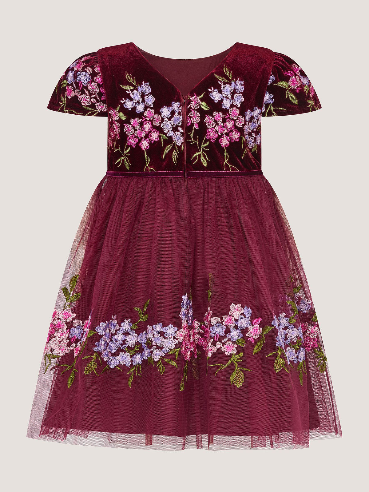 Dsiney Kidz - Monsoon Red Baby Ruby Floral Embroidered Velvet Party Dress image 3