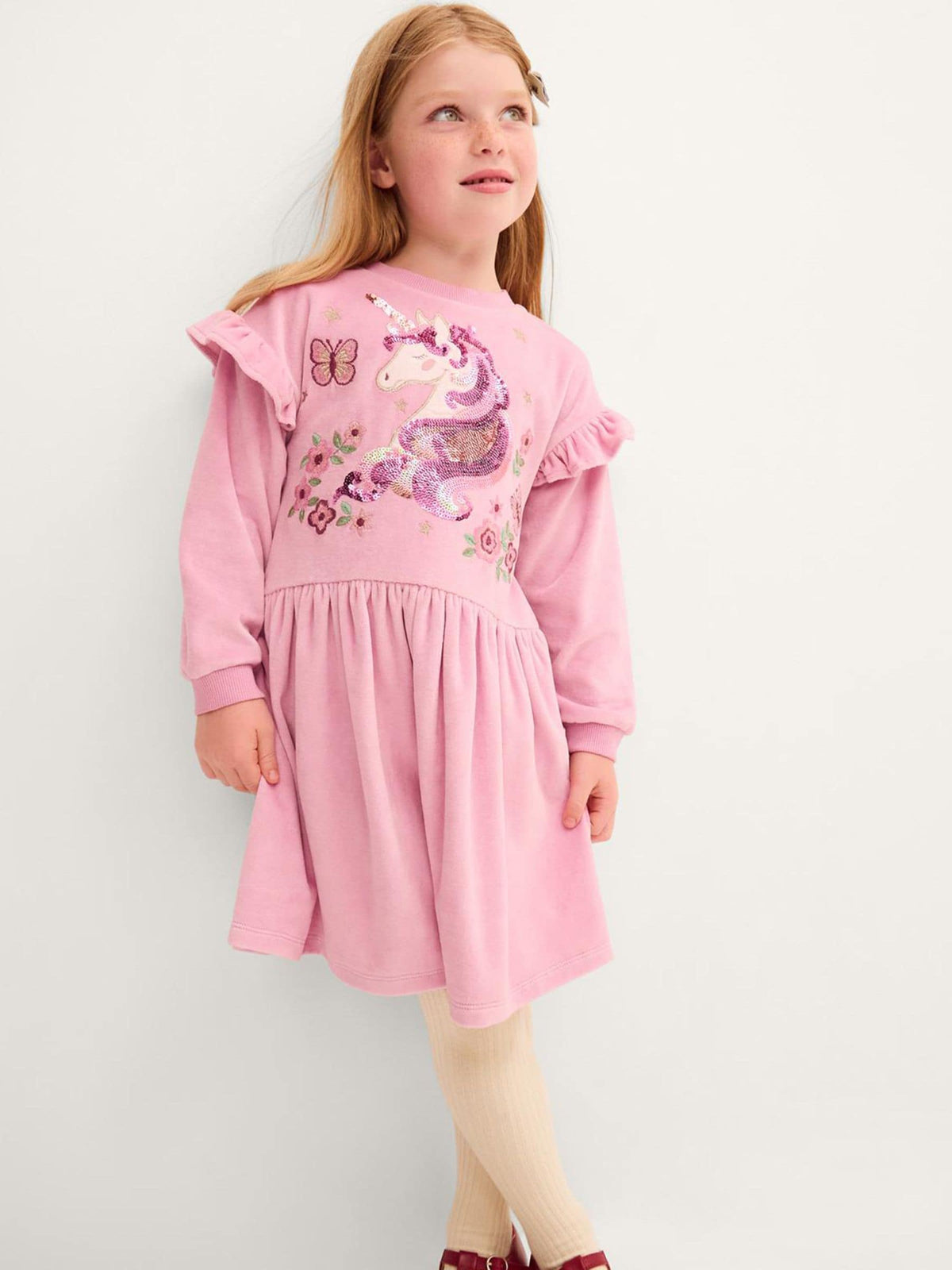 Dsiney Kidz - Monsoon Pink Unicorn Embellished Velour Dress image 1