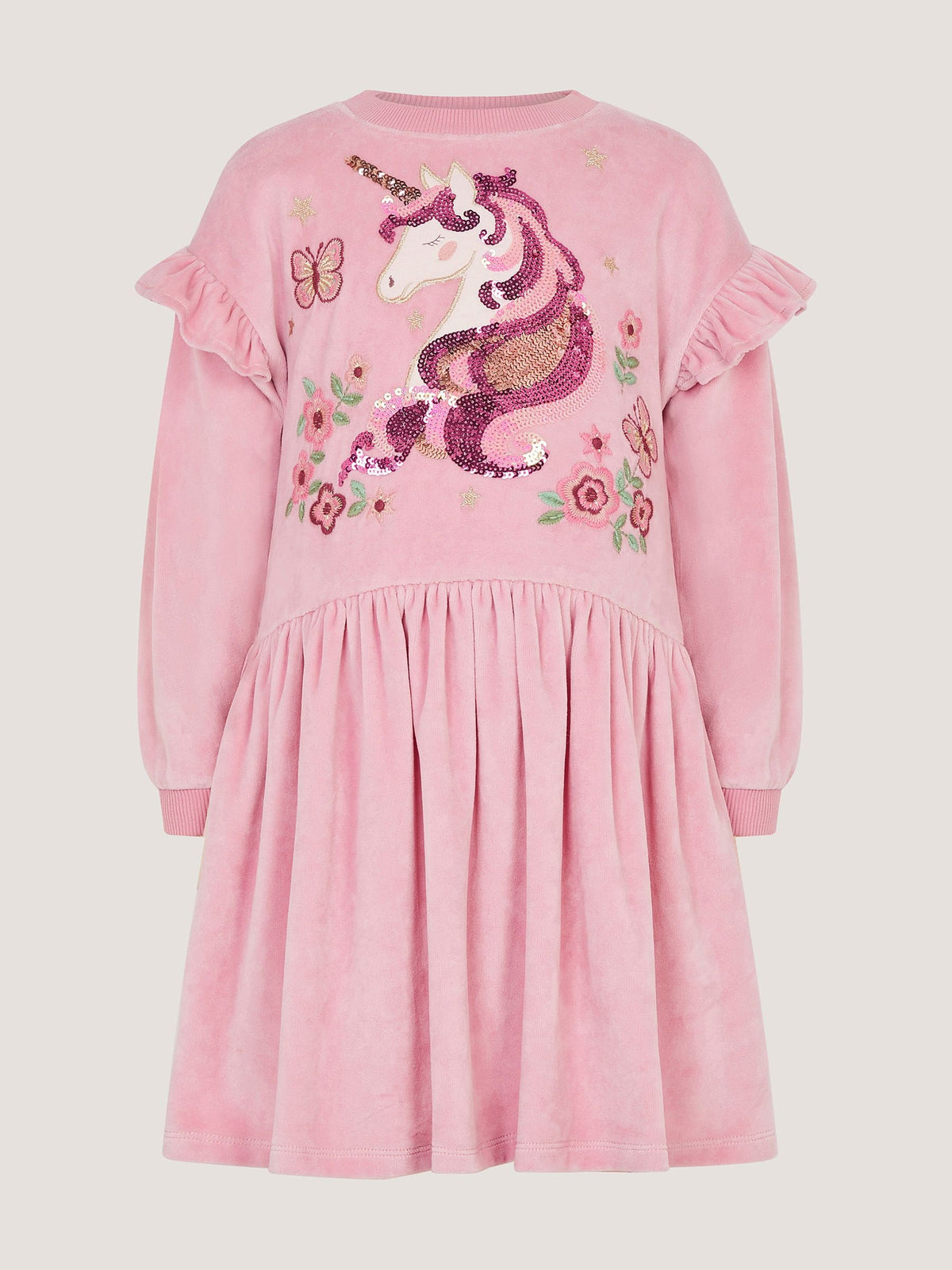 Dsiney Kidz - Monsoon Pink Unicorn Embellished Velour Dress image 2