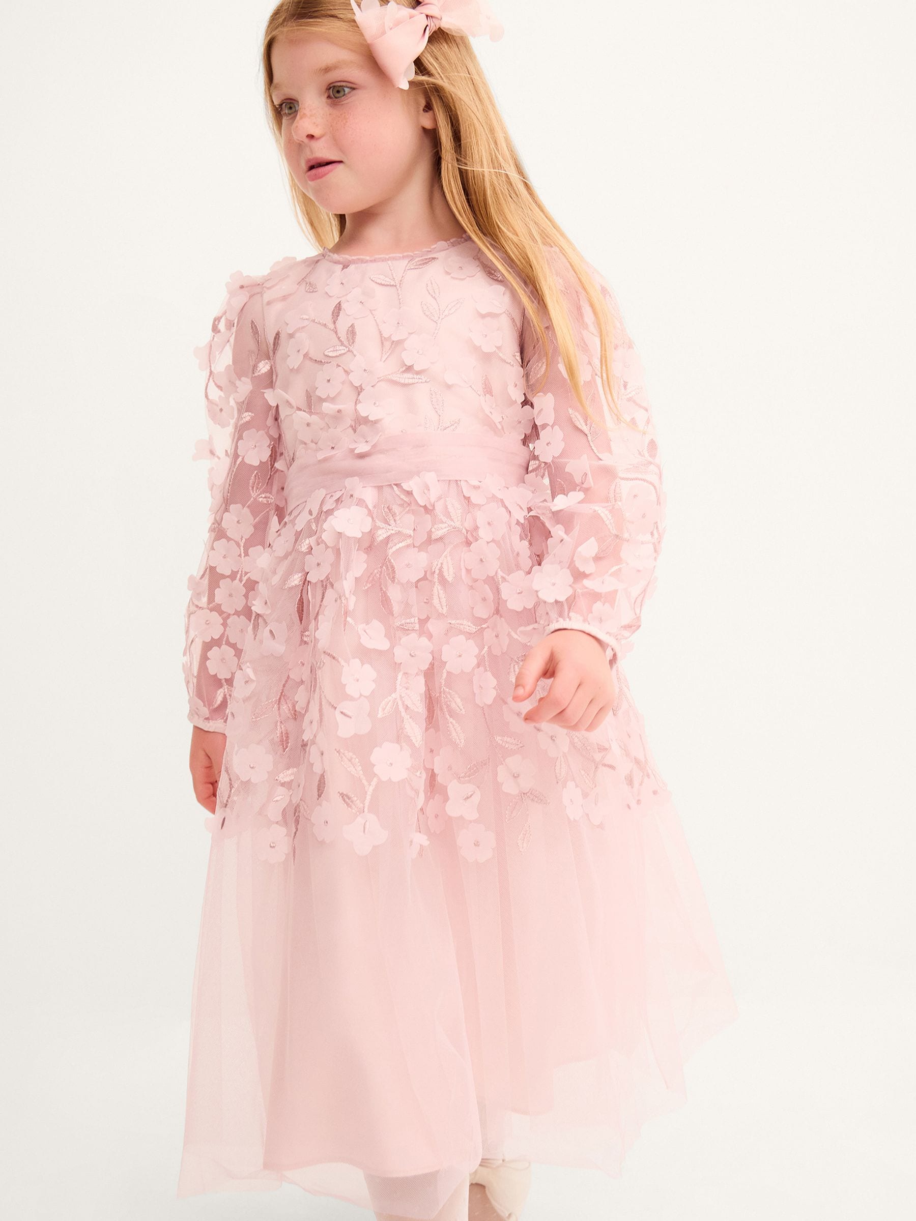Dsiney Kidz - Monsoon Pink Oona Long Sleeve Floral Appliqué Party Dress image 1