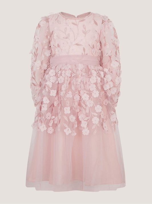 Dsiney Kidz - Monsoon Pink Oona Long Sleeve Floral Appliqué Party Dress image 2