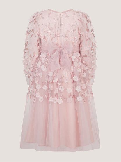 Dsiney Kidz - Monsoon Pink Oona Long Sleeve Floral Appliqué Party Dress image 3