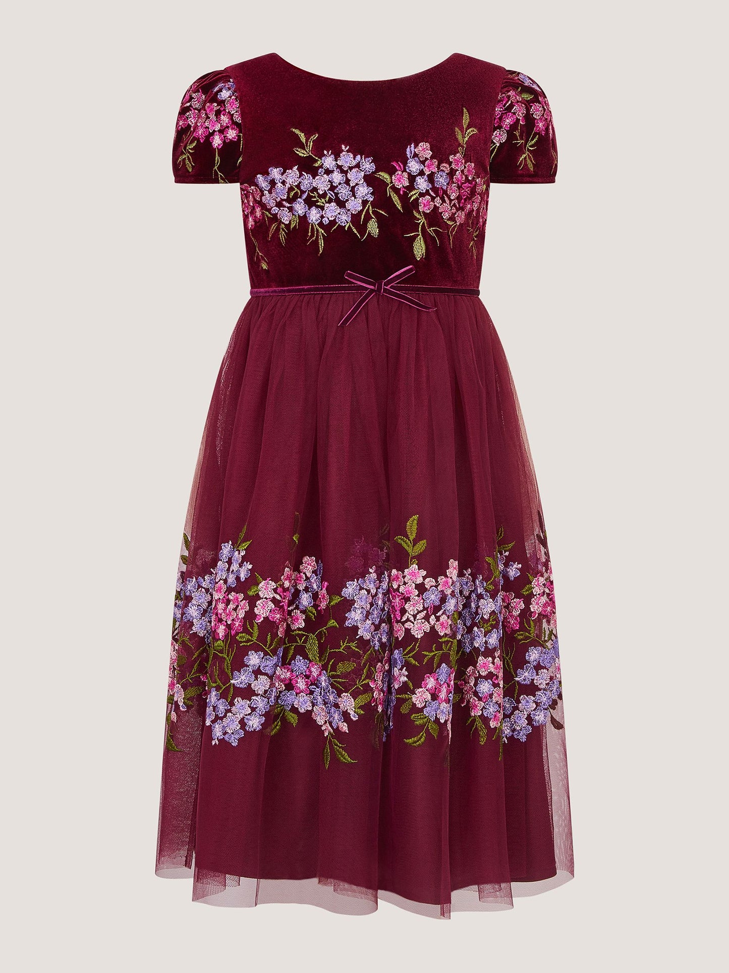 Dsiney Kidz - Monsoon Red Ruby Floral Embroidered Velvet Party Dress image 2