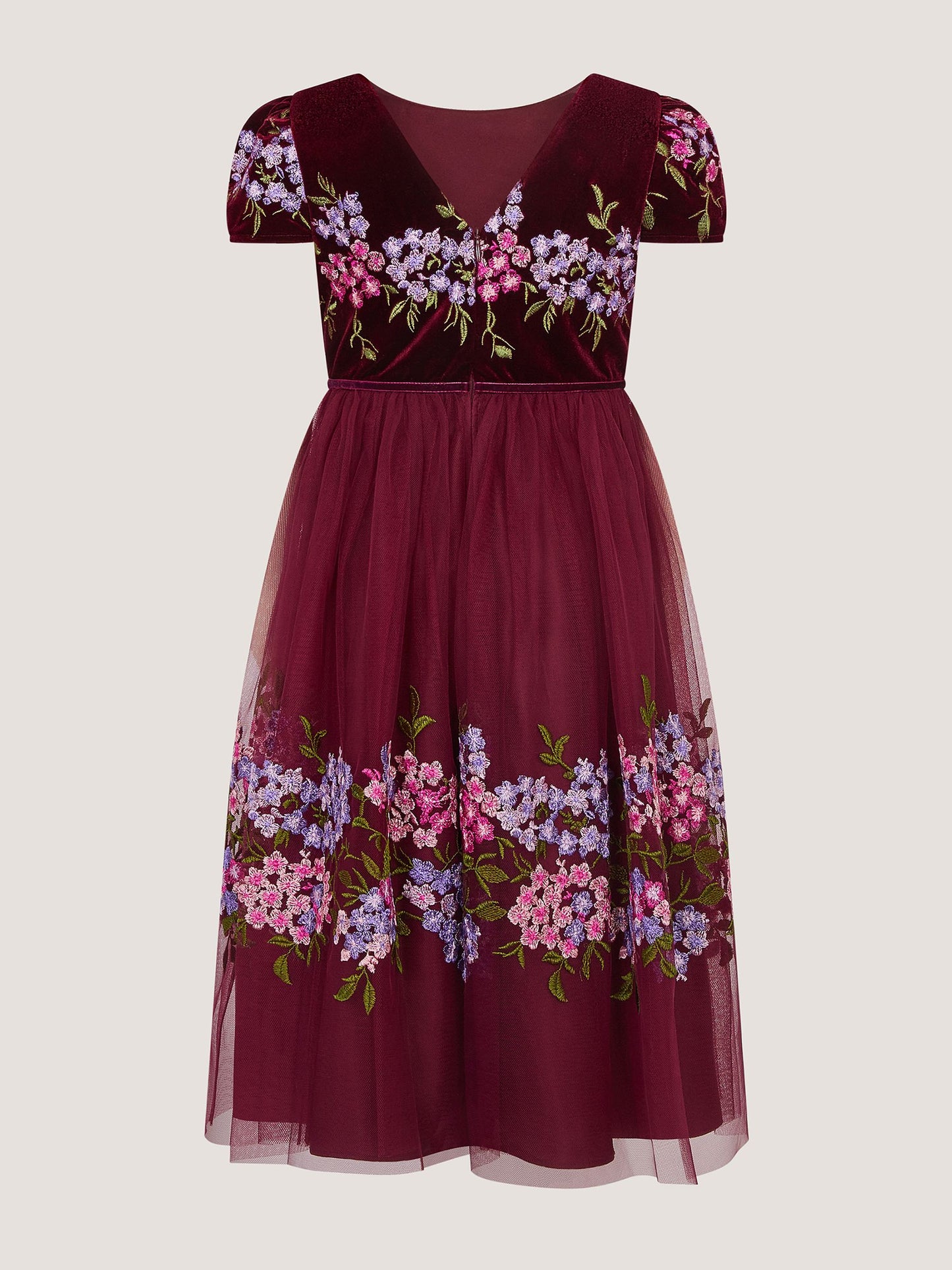 Dsiney Kidz - Monsoon Red Ruby Floral Embroidered Velvet Party Dress image 3