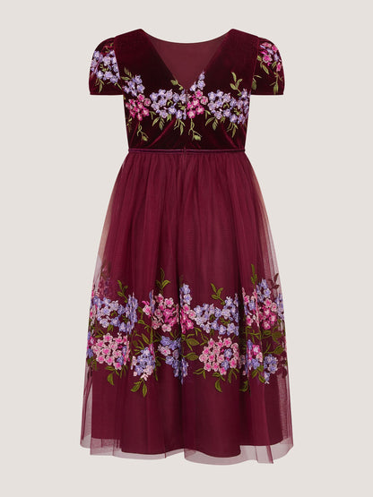 Dsiney Kidz - Monsoon Red Ruby Floral Embroidered Velvet Party Dress image 3