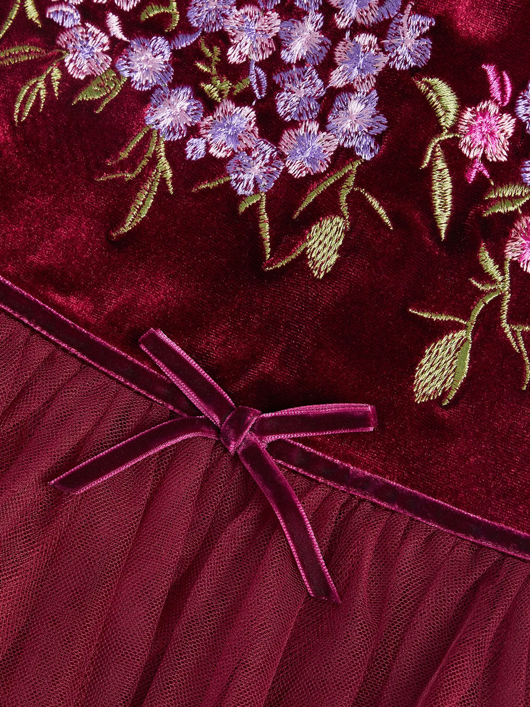 Dsiney Kidz - Monsoon Red Ruby Floral Embroidered Velvet Party Dress image 4