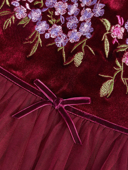 Dsiney Kidz - Monsoon Red Ruby Floral Embroidered Velvet Party Dress image 4