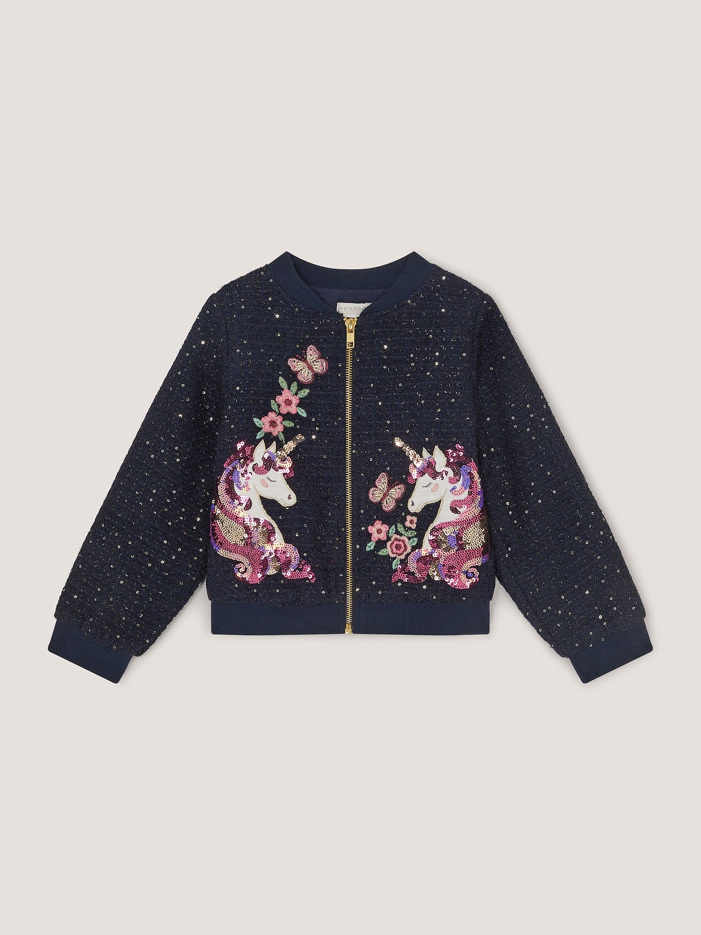 Dsiney Kidz - Monsoon Blue Sequin Unicorn Woven Bomber Jacket image 2