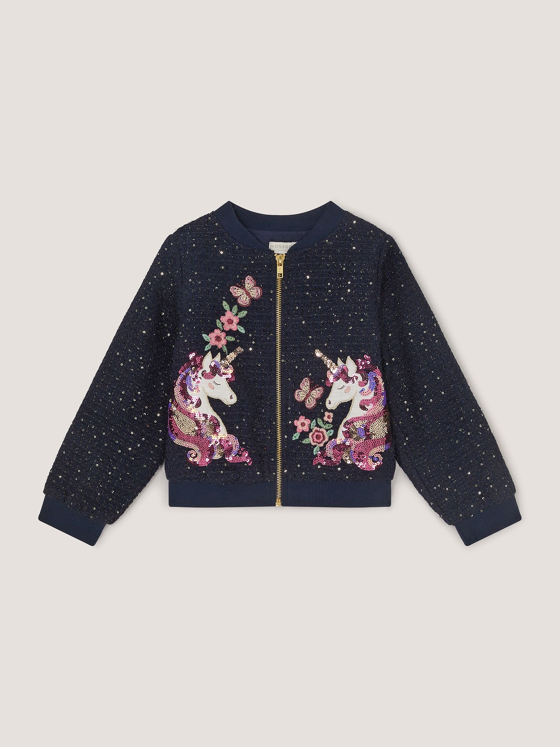 Dsiney Kidz - Monsoon Blue Sequin Unicorn Woven Bomber Jacket image 2