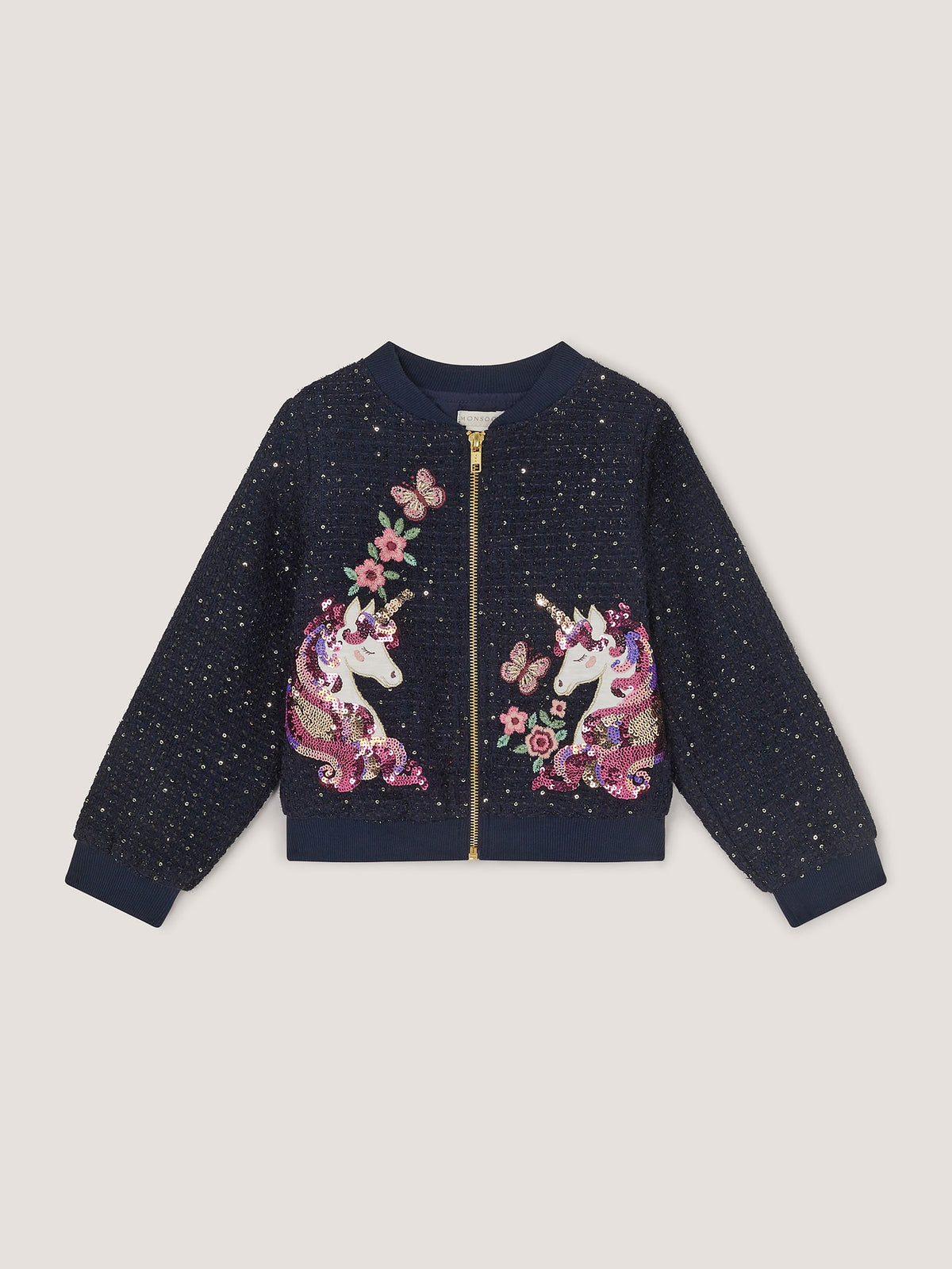 Dsiney Kidz - Monsoon Blue Sequin Unicorn Woven Bomber Jacket image 2